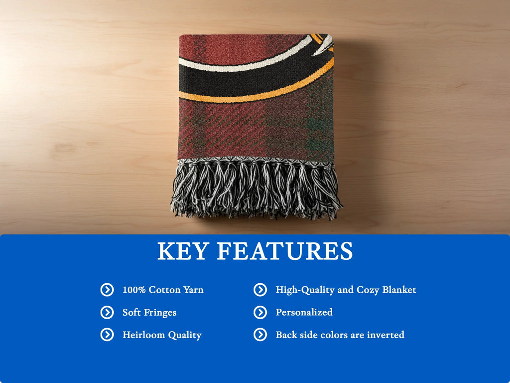 MacNab tartan woven blanket fringe close-up — cotton yarn weave and heirloom texture detail