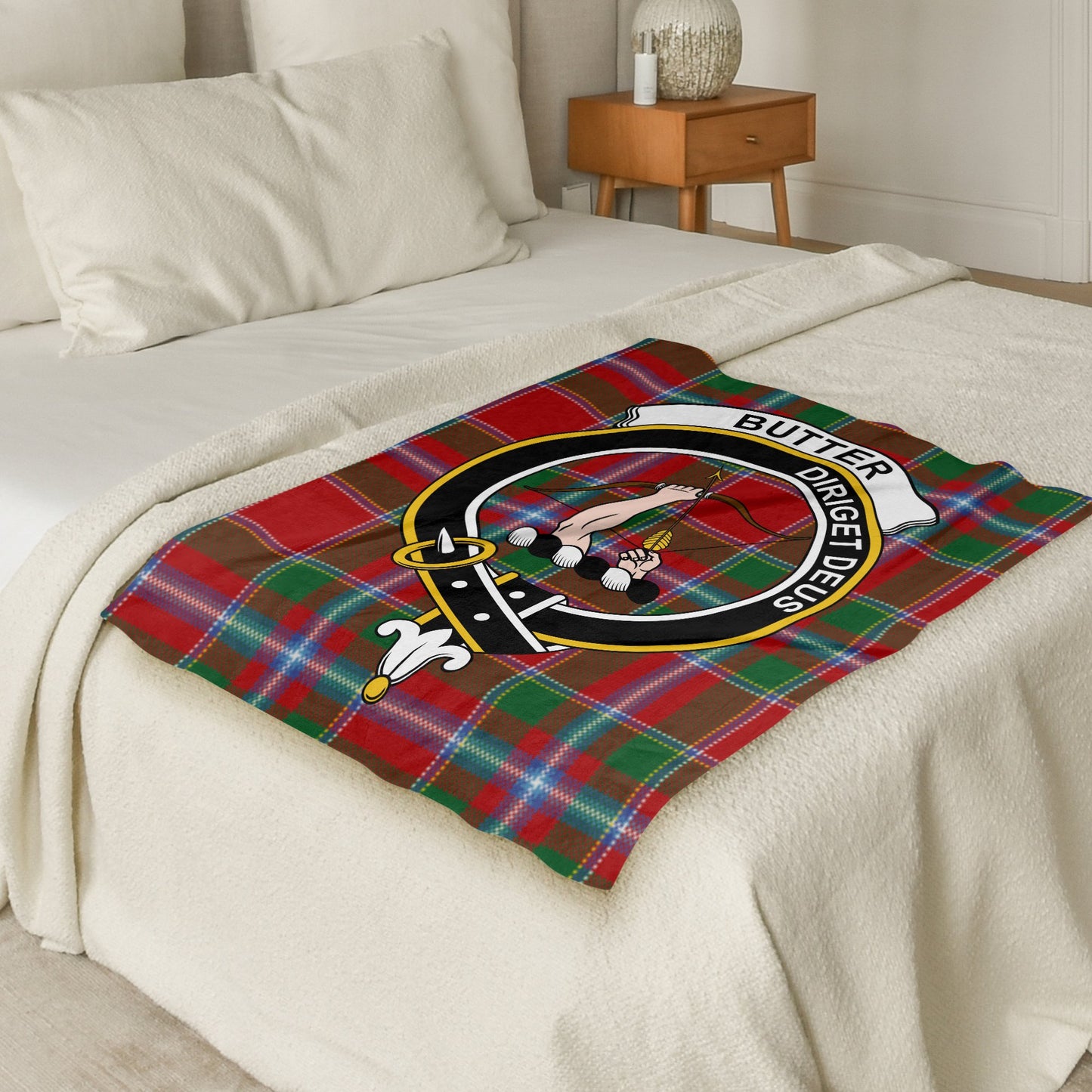 Scottish Clan Butter Crest Tartan Throw Blanket - Living Stone Gifts