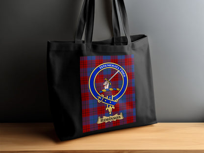 Vibrant Scottish Clan Crest on Tartan Background Tote Bag - Living Stone Gifts