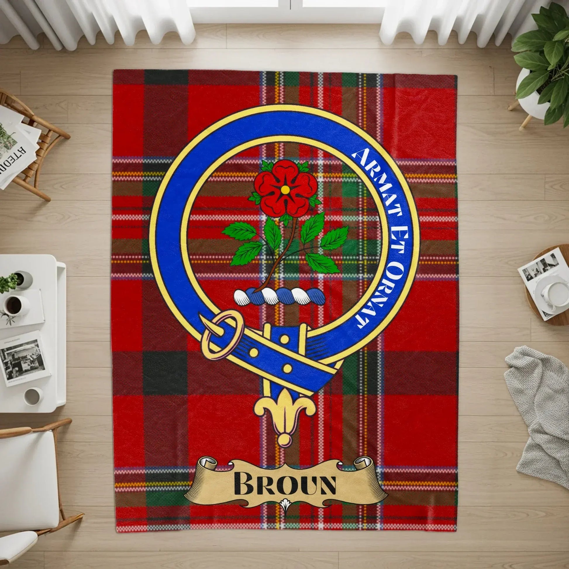 Red Plaid Tartan Blanket with Family Crest product