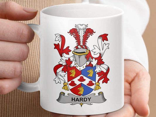 Hardy Surname Coat of Arms Irish Family Crest Coffee Mug - Celtic Ancestry Gifts