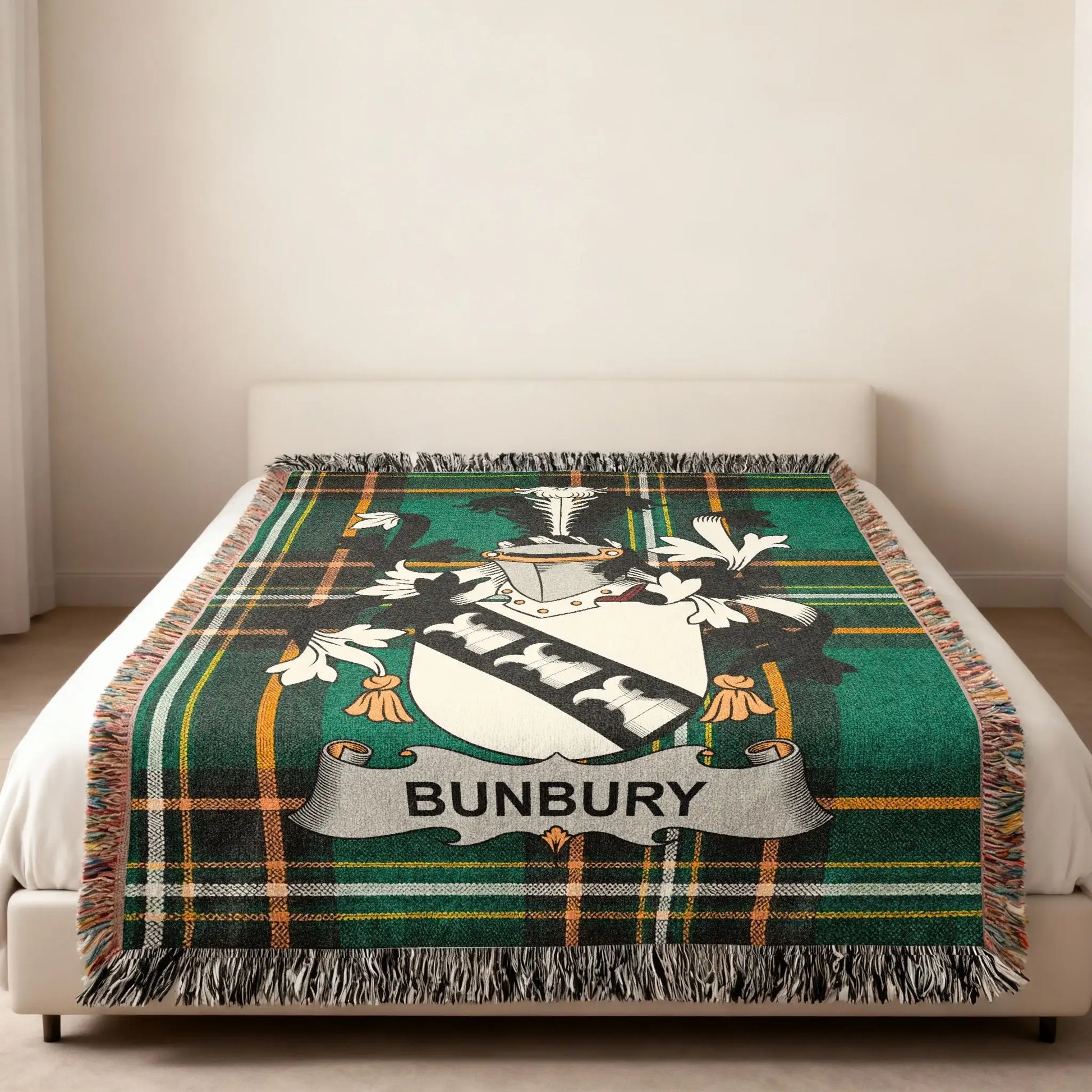 Bunbury Family Crest Green Tartan Plaid Woven Throw product type