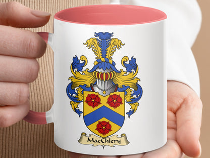 MacChlery Family Crest with Roses and Chevron Mug - Living Stone Gifts