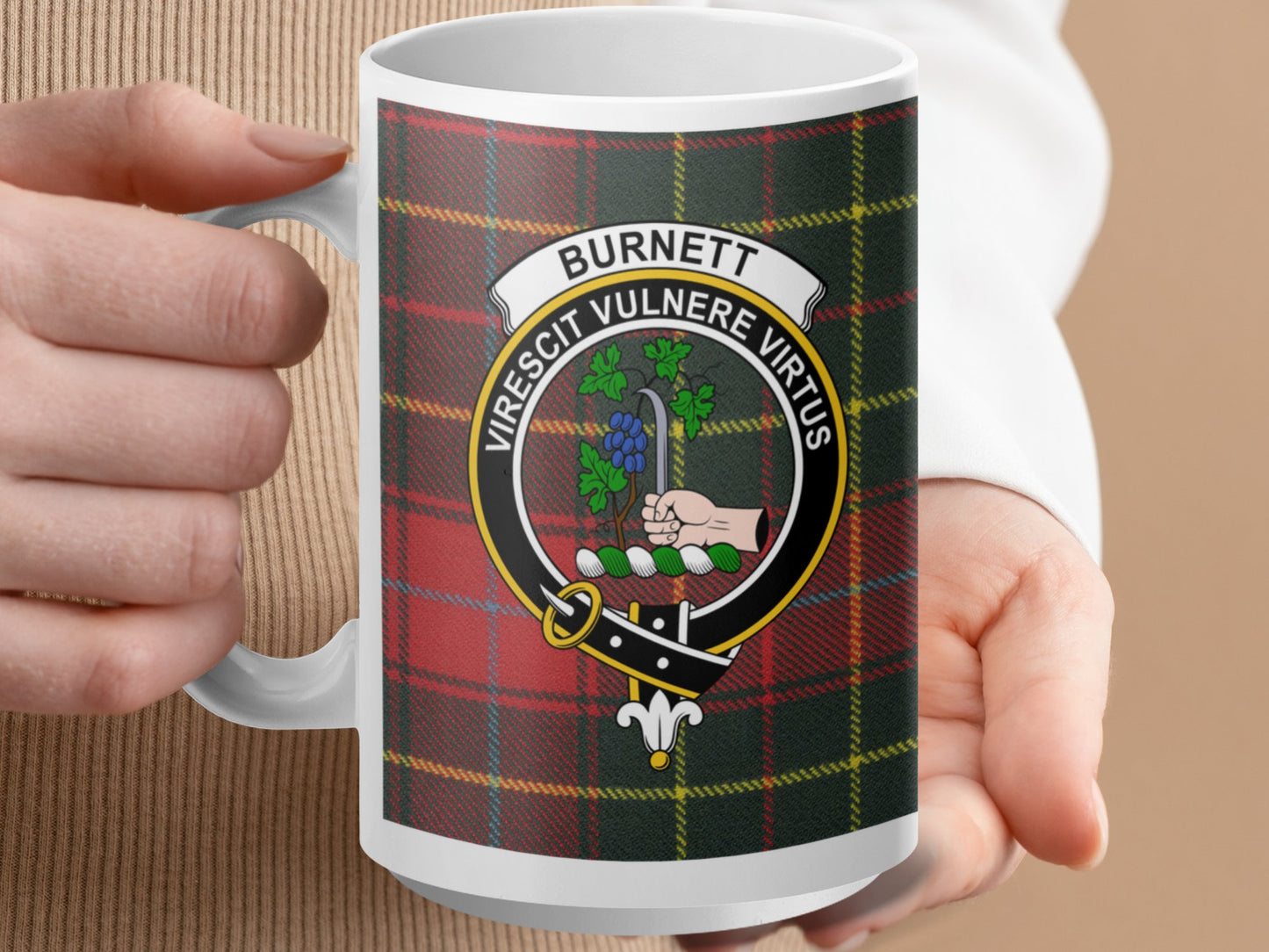 Unique Burnett Clan Crest Design Checkered Mug - Living Stone Gifts