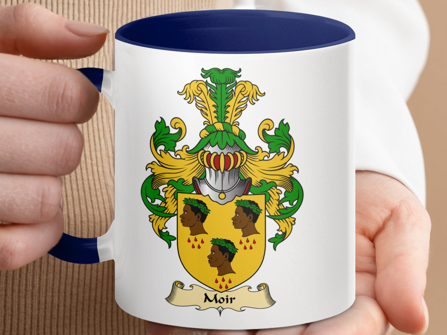 Moir Family Crest Coat of Arms Design Accent Mug - Living Stone Gifts