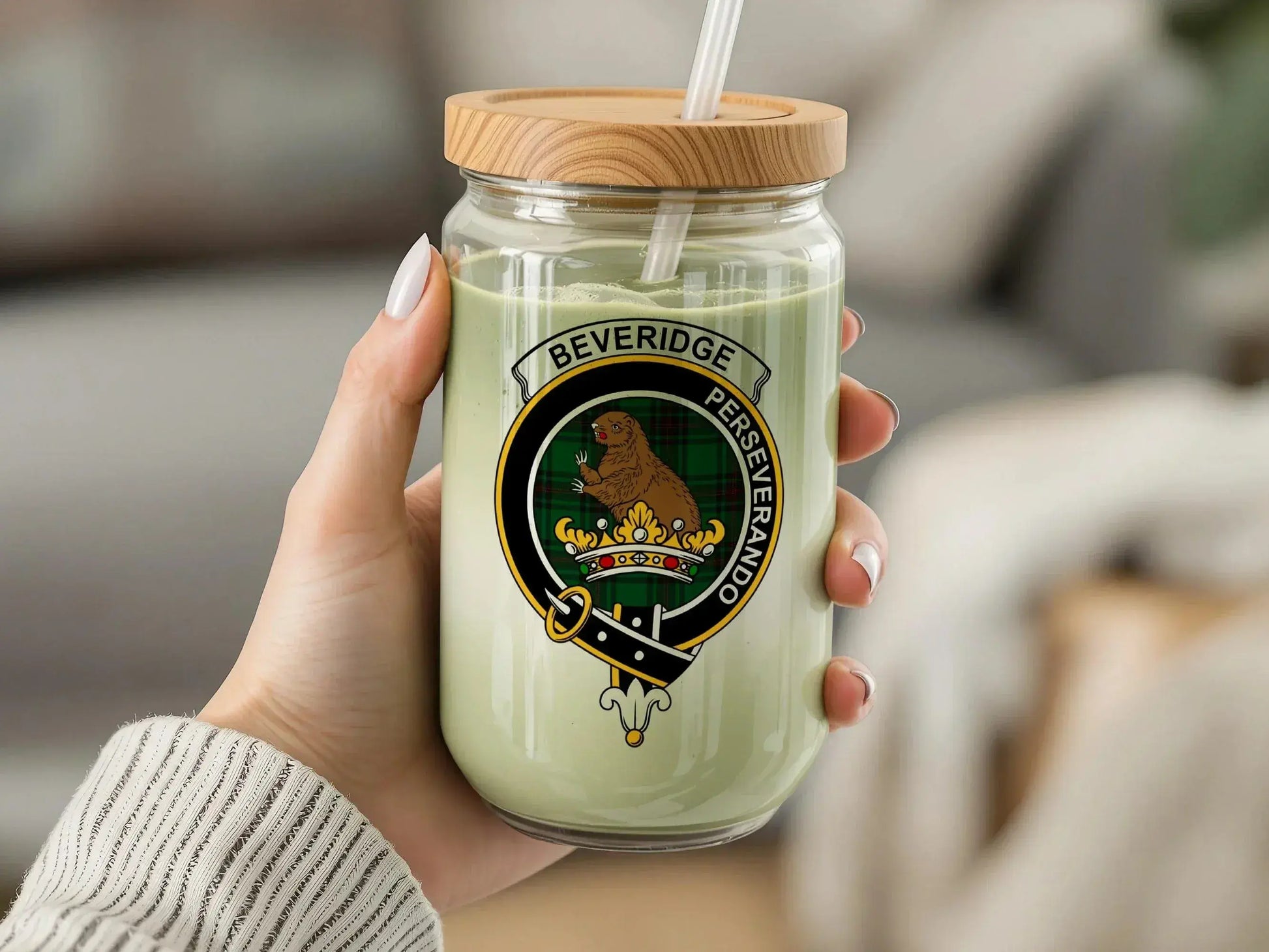 Stylish Beverage Glass Jar with Custom Family Crest product