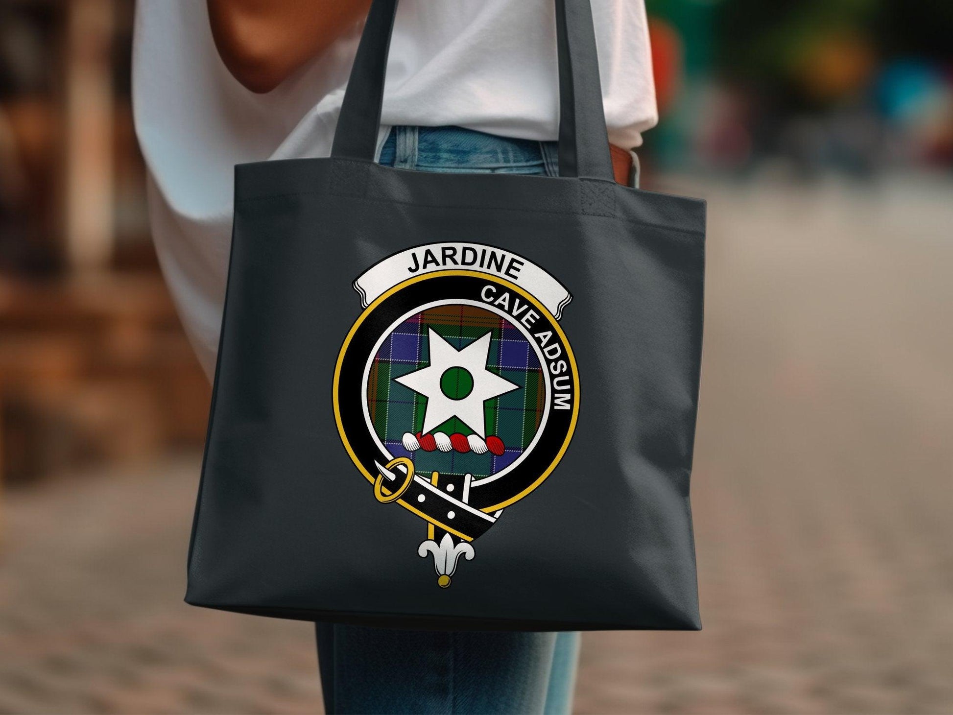 Jardine Scottish Clan Crest Tartan Tote Bags - Celtic Ancestry Gifts