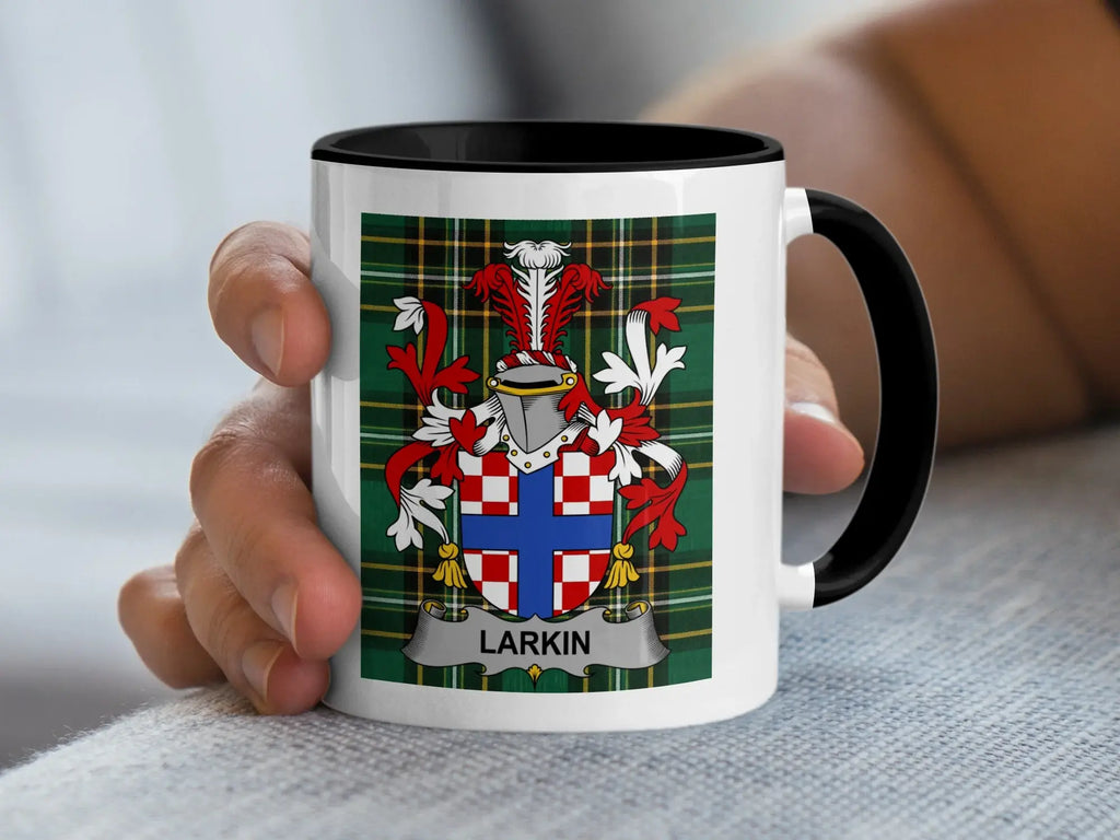 Larkin Irish family crest black accent mug