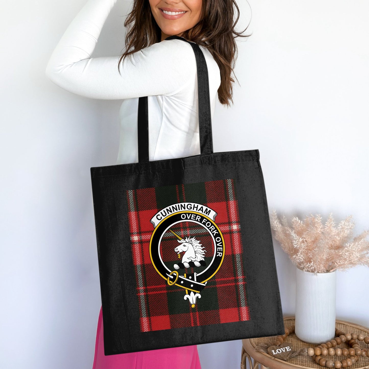 Cunningham over fork over scottish tartan tote bag - Living Stone Gifts