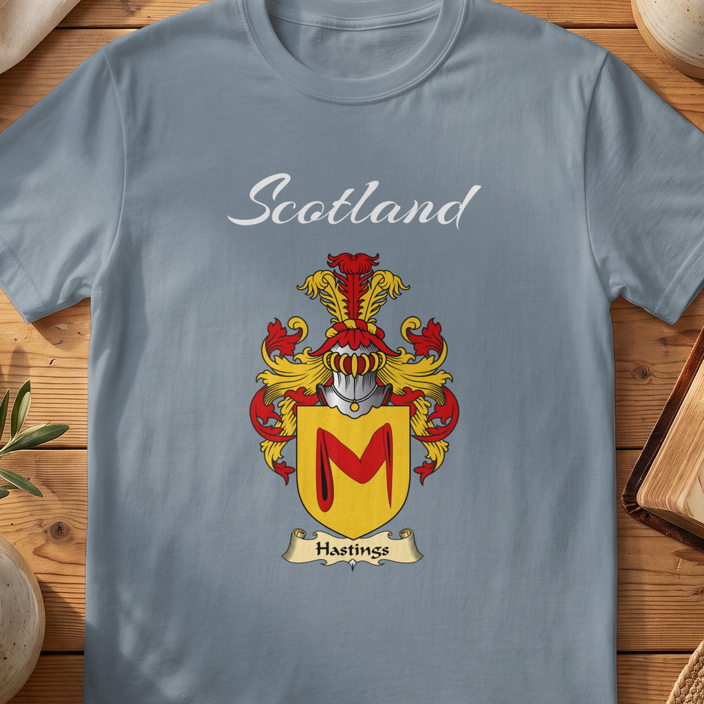 Hastings Scottish family shield T-shirt in Stone Blue