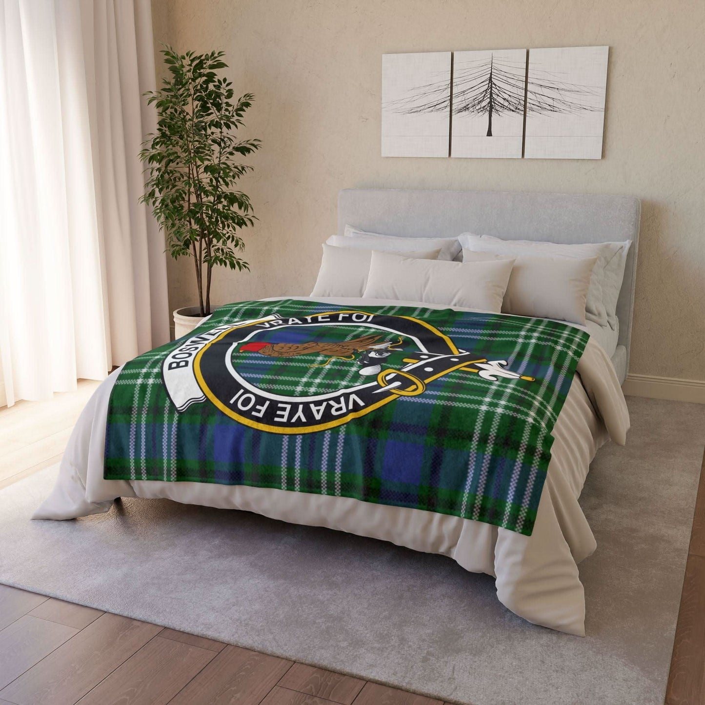 Binning Clan Crest Scottish Tartan Blanket - Celtic Ancestry Gifts