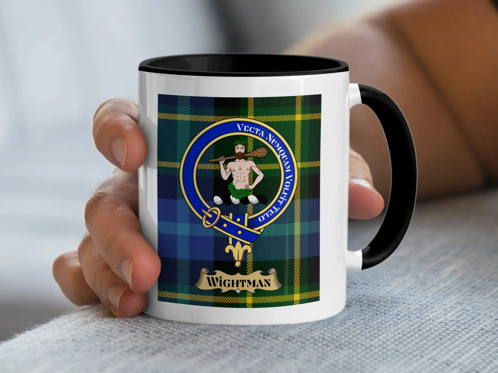 Wightman tartan mug with a coloured accent handle and interior