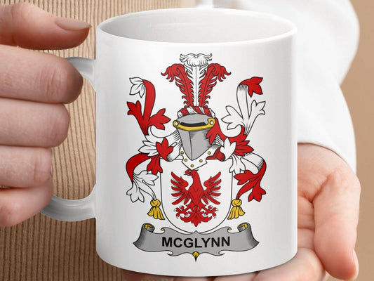 McGlynn Family Crest Red and White Decorative Mug - Celtic Ancestry Gifts