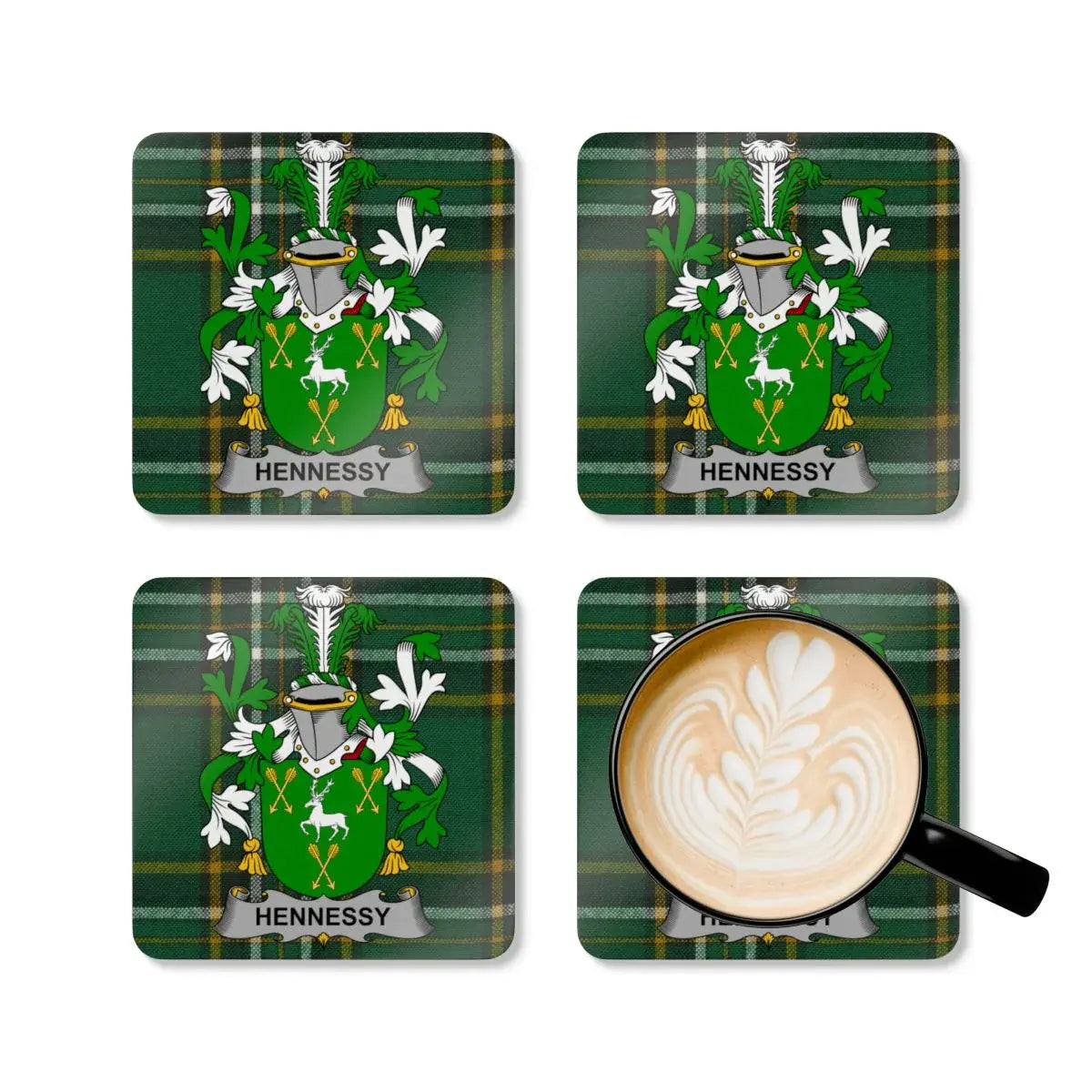 Hennessy Family Crest Green Plaid Coaster Set product type
