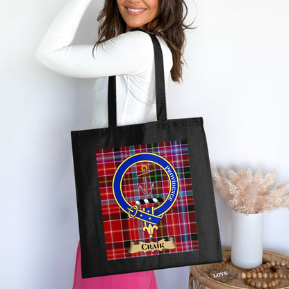 Craik Scottish Clan Crest Tartan Pattern Tote Bag - Living Stone Gifts