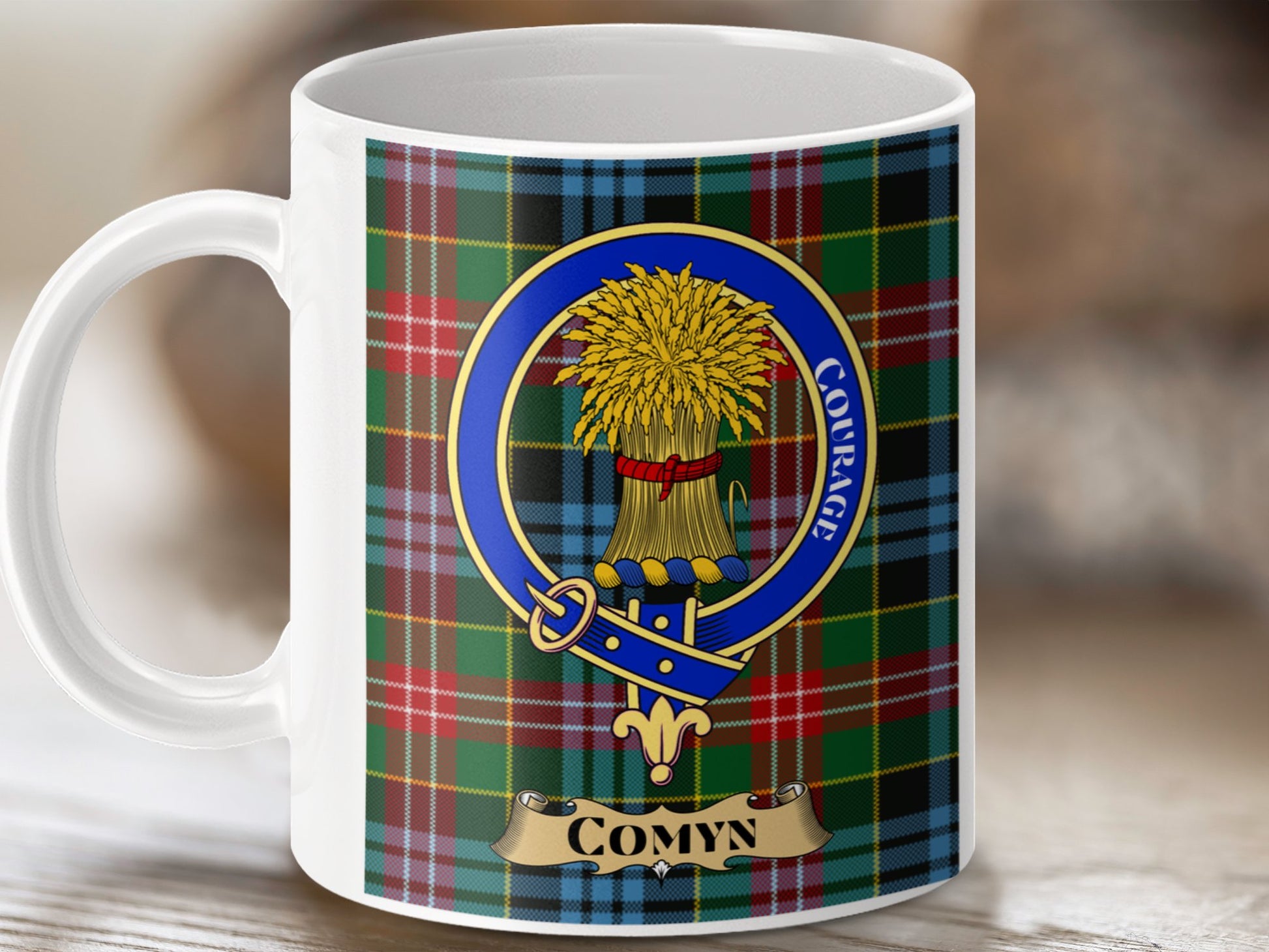 Clan Comyn Scottish Tartan Crest Novelty Mug - Living Stone Gifts