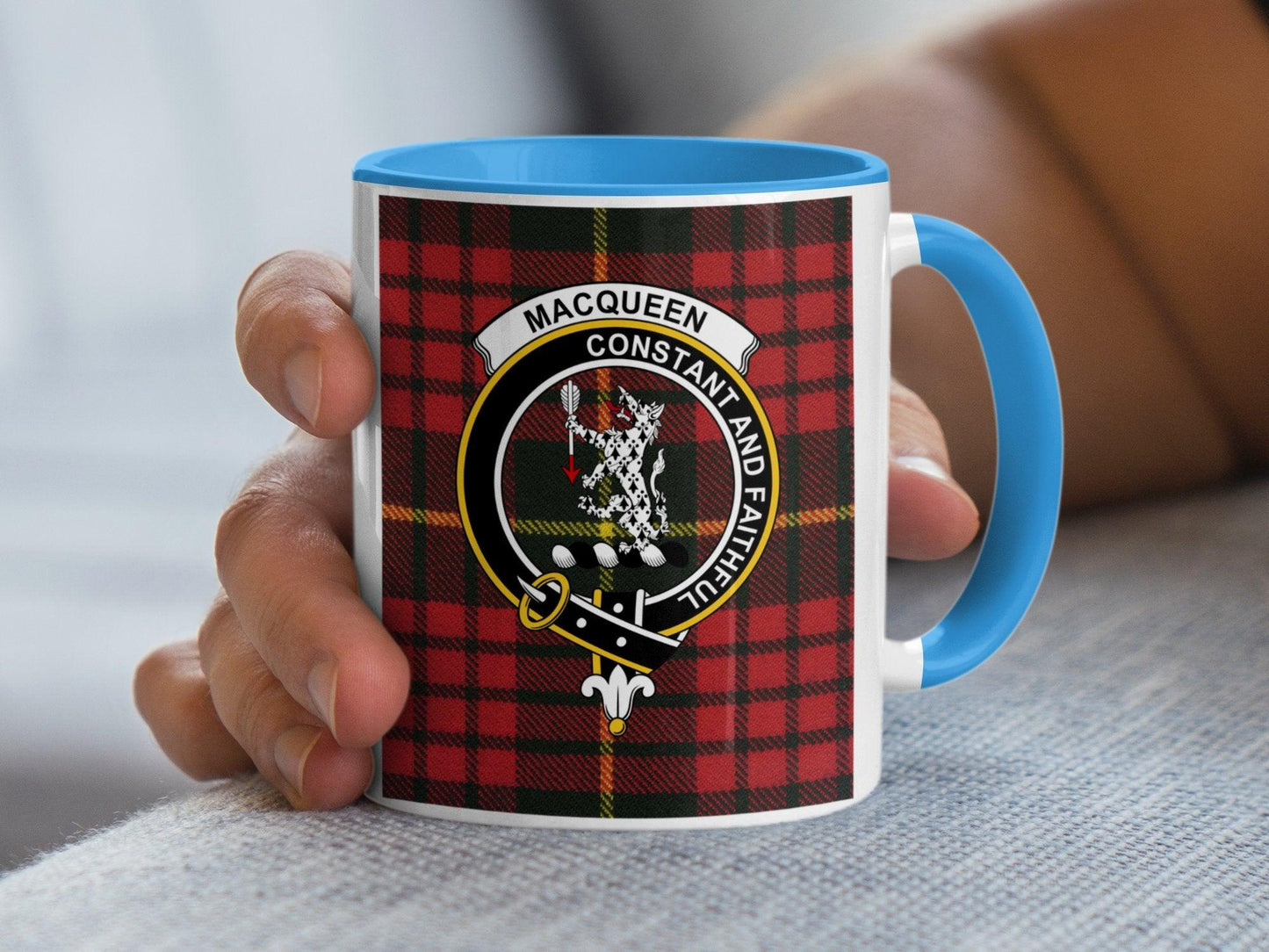 MacQueen Scottish Clan Crest Tartan Design Mug - Living Stone Gifts