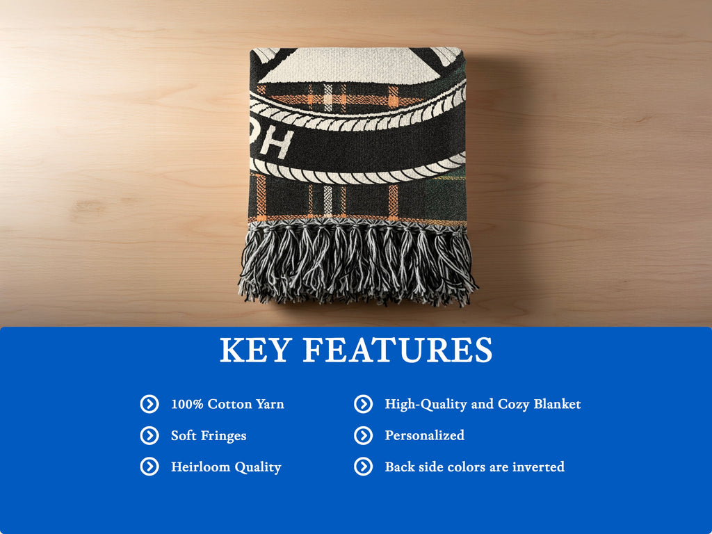 O'Connolly cotton woven blanket detail with decorative fringed edges