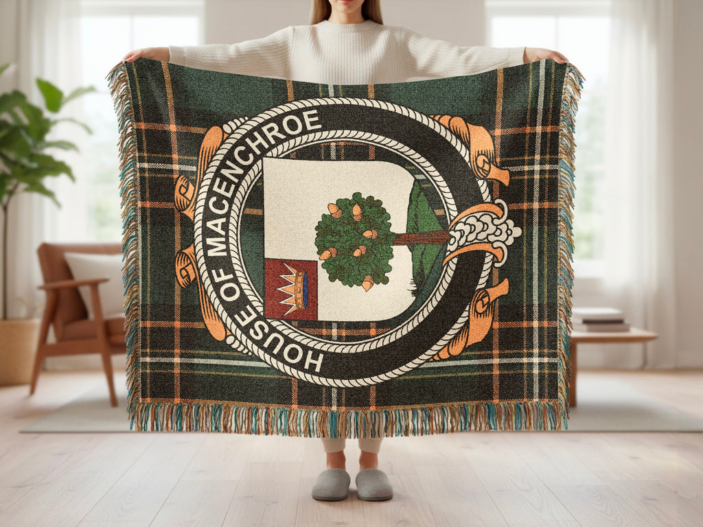 MacEnroe surname blanket showing Irish National Tartan woven design