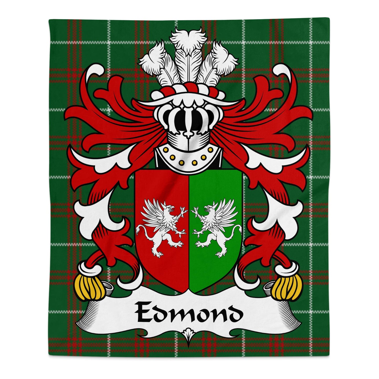 Edmond Welsh Surname Tartan Coat of Arms Blanket - Living Stone Gifts