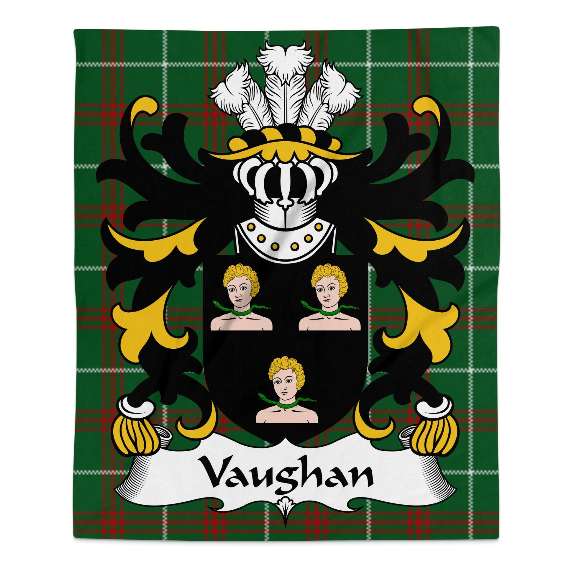 Vaughan Welsh Surname Coat of Arms Tartan Design Blanket - Living Stone Gifts