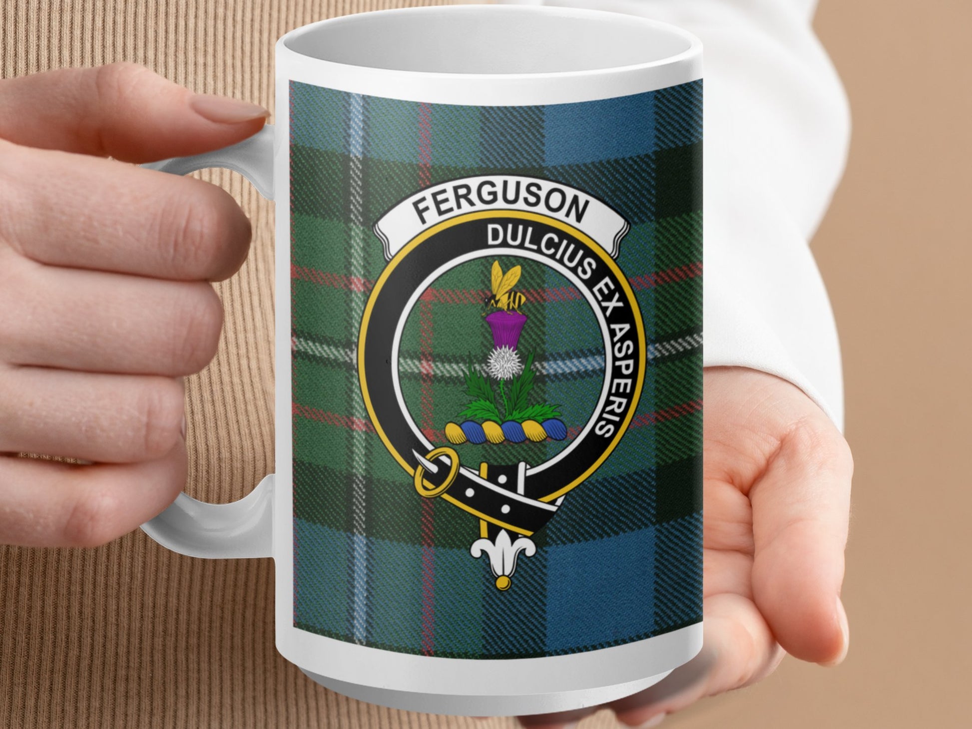 Clan Fergusson Scottish Tartan Crest Emblem Mug - Living Stone Gifts