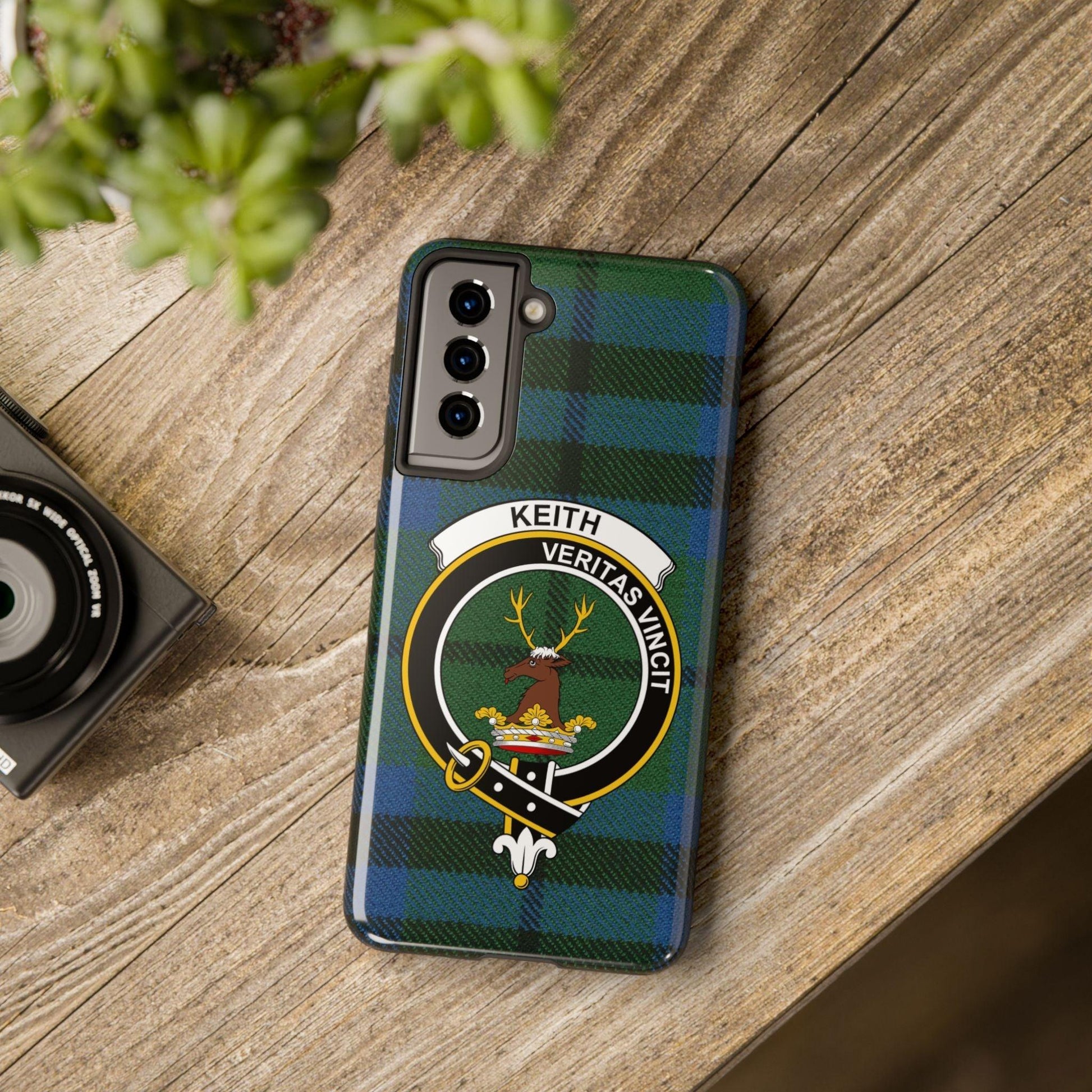 Keith Clan Crest on Tartan Background Cell Phone Case - Celtic Ancestry Gifts