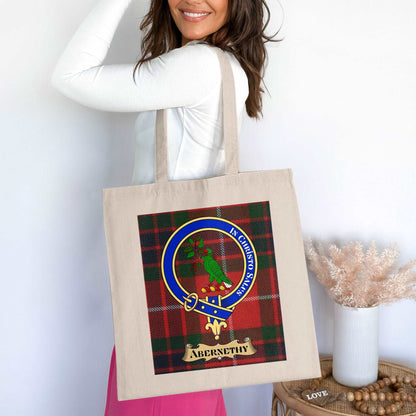 Abernethy Clan Crest Tartan Background Tote Bag - Living Stone Gifts