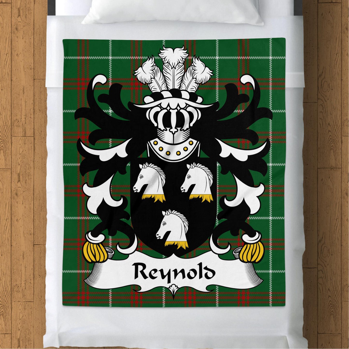 Reynold Welsh Surname Coat of Arms Tartan Background Blanket - Living Stone Gifts