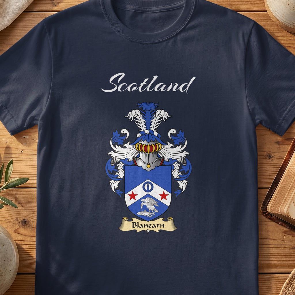Blancarn Scottish family shield T-shirt in Navy