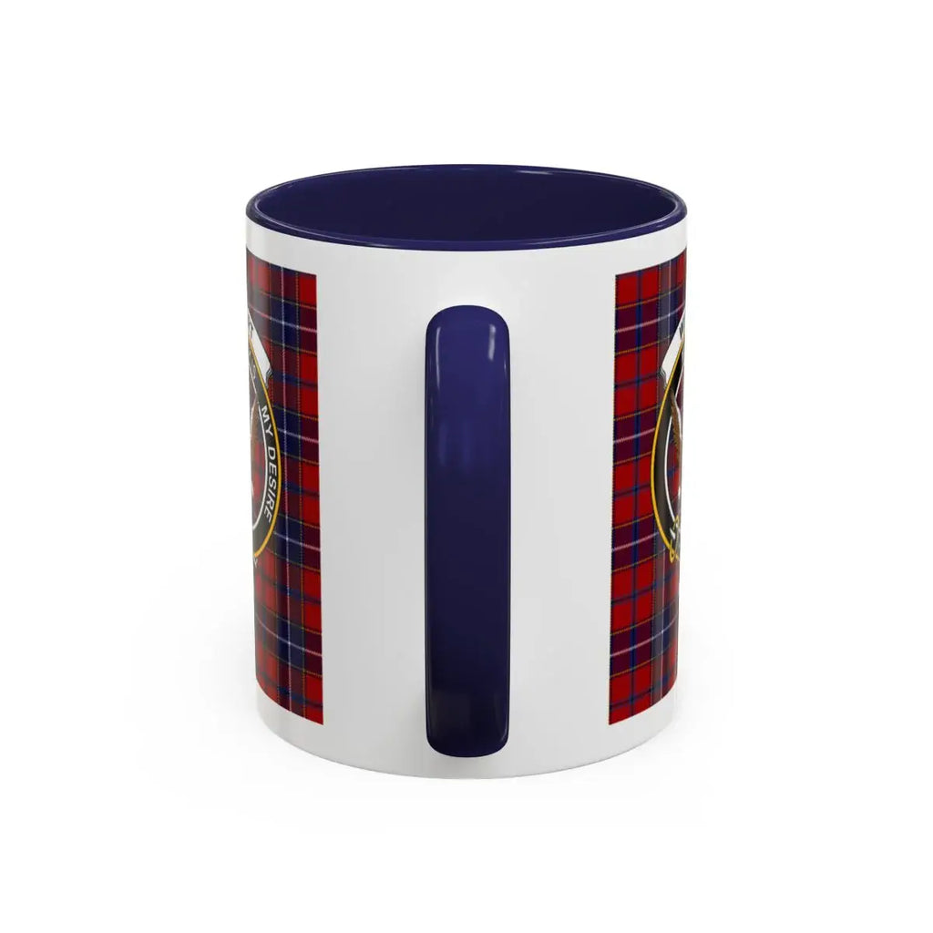 Red and Blue Tartan Plaid Mug with Crest Design