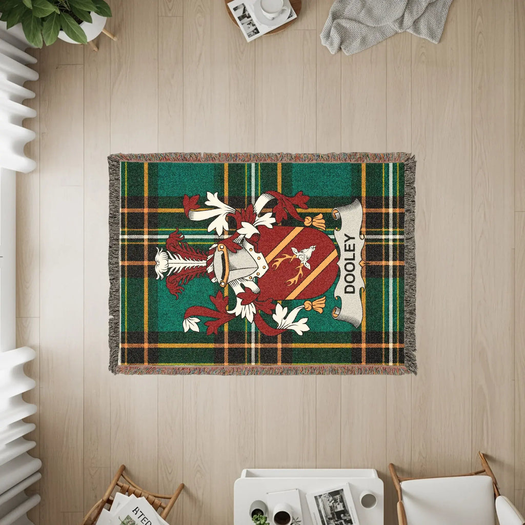 Dooley Family Crest Tartan Plaid Green Woven Blanket product type