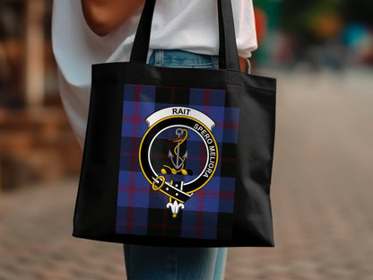 Scottish Clan Crest on Tartan Background Tote Bag - Living Stone Gifts