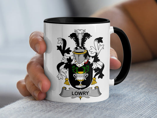 Lowry Surname Irish Coat of Arms Heraldry Mug - Living Stone Gifts