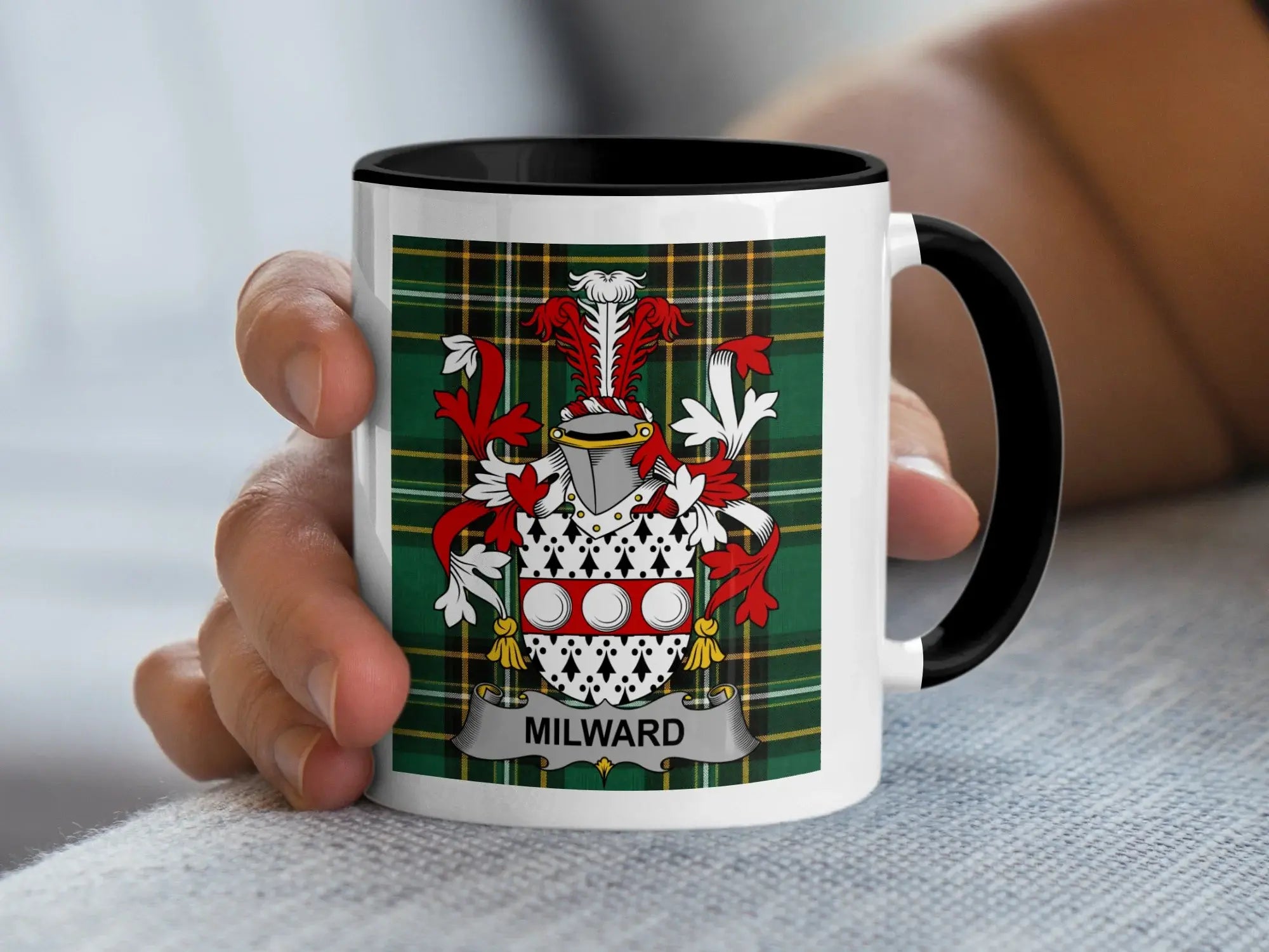 Milward Irish family crest black accent mug