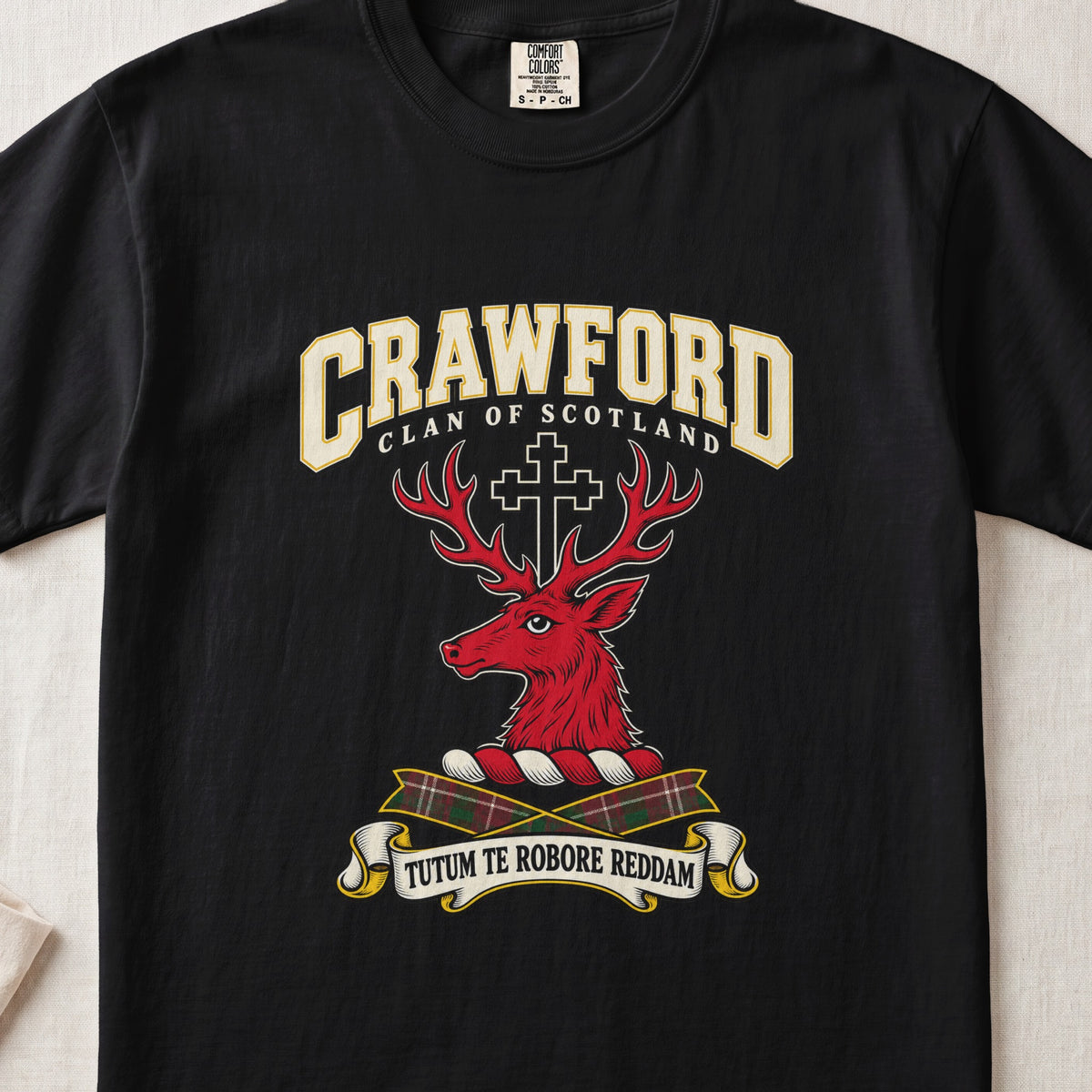 Crawford Scottish clan graphic T-shirt in Black, front view