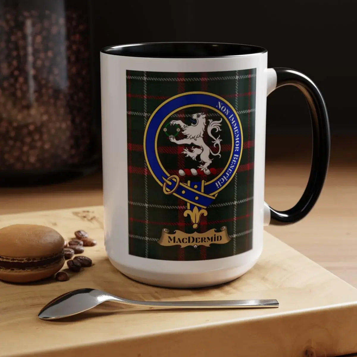 MacDermid Clan Tartan Crest White Mug for Office