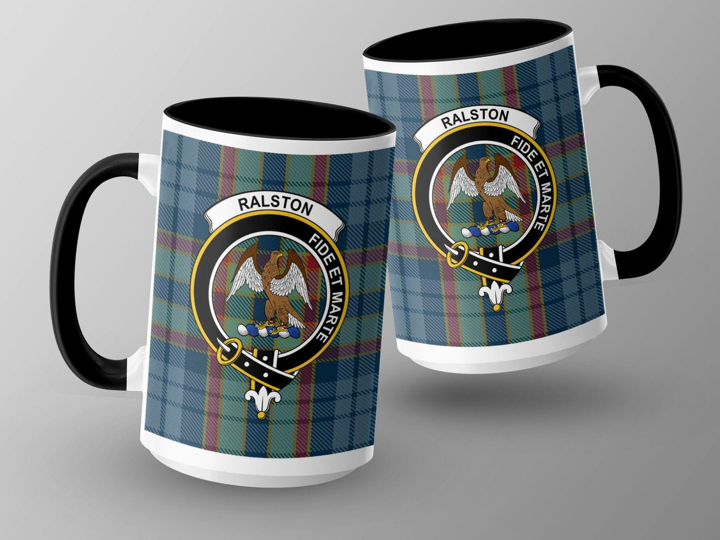 Ralston Clan Crest and Tartan Emblem Design Mug - Living Stone Gifts