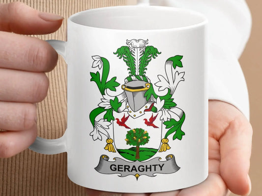 Geraghty Surname Irish Family Crest Mug - Celtic Ancestry Gifts
