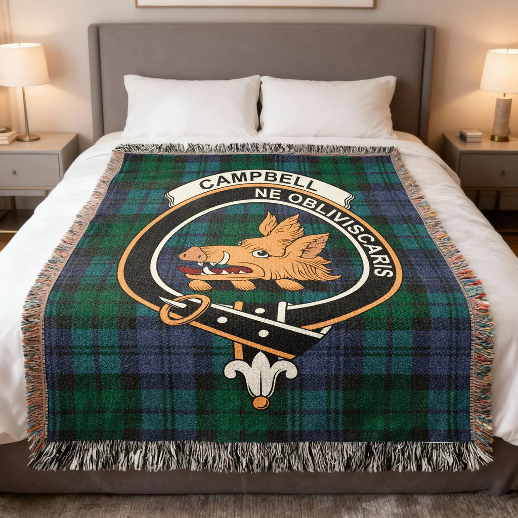 Campbell clan tartan woven blanket example for custom Scottish blanket