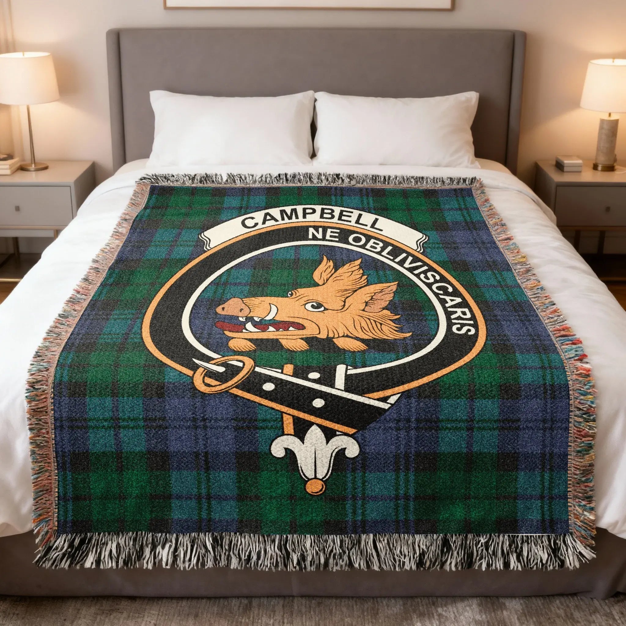 Campbell clan tartan woven blanket example for custom Scottish blanket