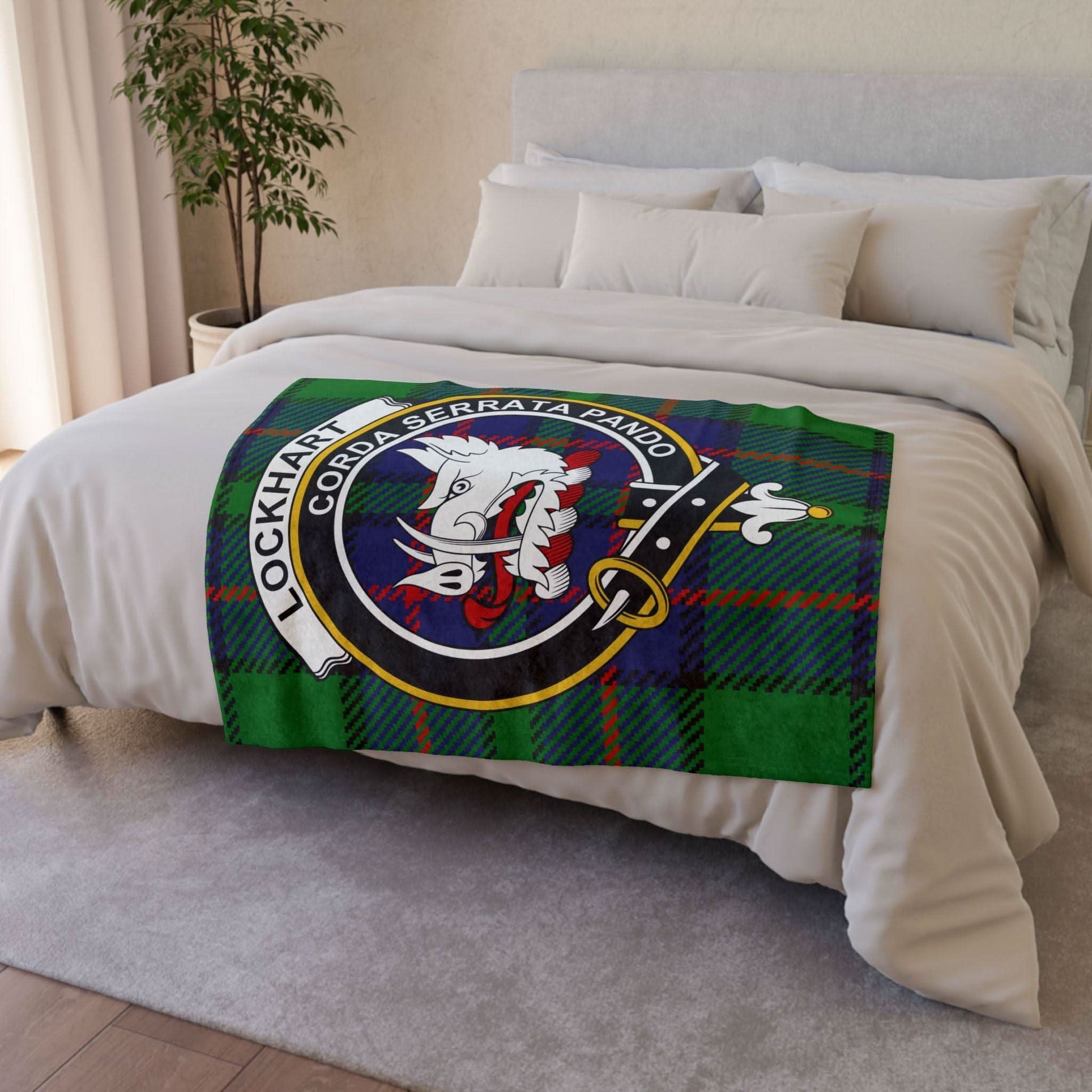 Lockhart Clan Tartan Blanket – Scottish Crest Throw, Soft & Cozy - Celtic Ancestry Gifts