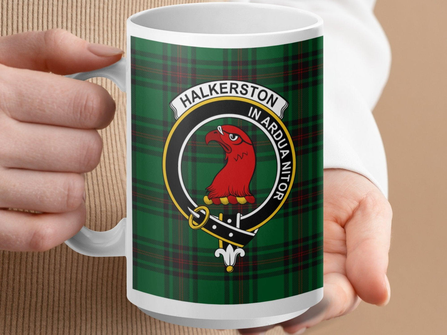 Halkerston In Ardua Nitor Scottish Clan Plaid Crest Mug - Living Stone Gifts