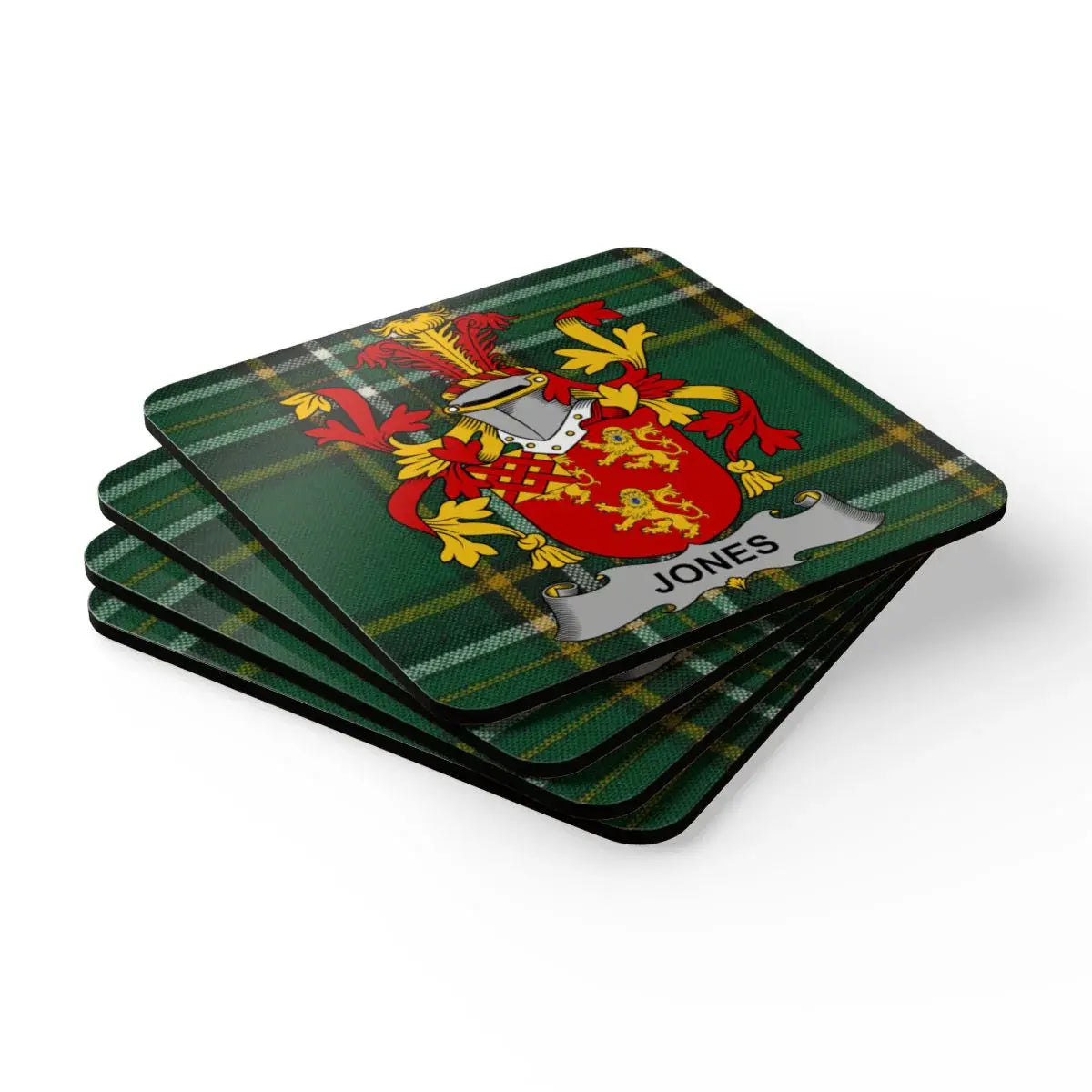 Personalised Family Crest Green Plaid Coasters product
