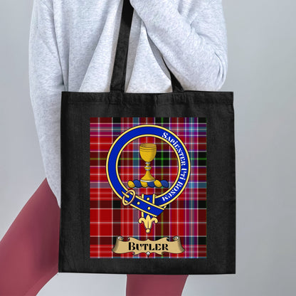 Butler Clan Scottish Tartan Crest Design Tote Bag - Living Stone Gifts