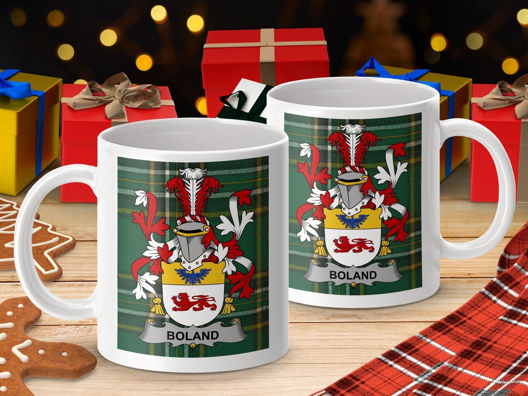 Boland Surname Family Crest Irish Tartan Mug - Celtic Ancestry Gifts