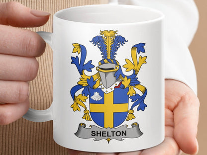 Shelton Family Crest Emblem with Cross Mug - Celtic Ancestry Gifts