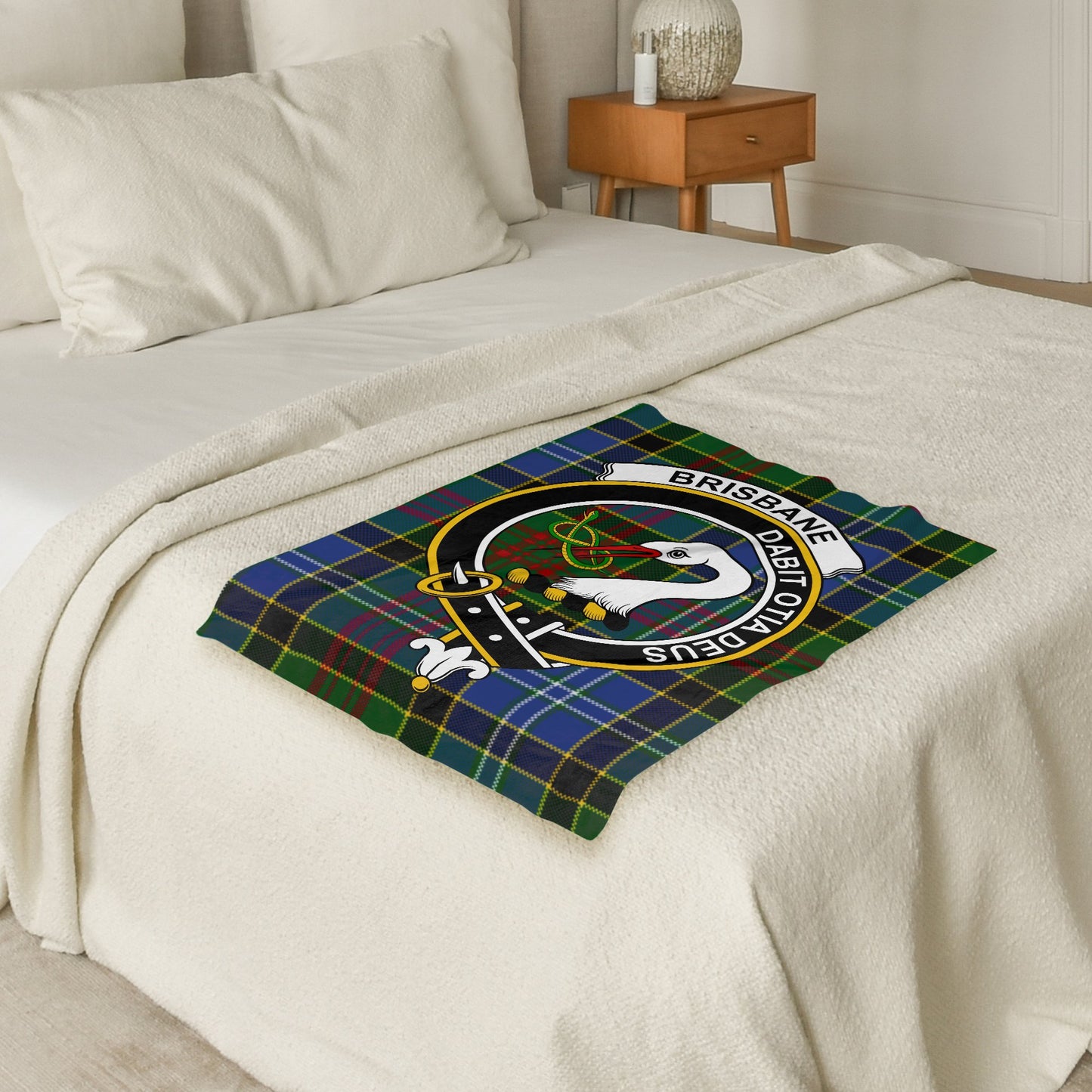 Scottish Clan Brisbane Crest Tartan Throw Blanket - Living Stone Gifts