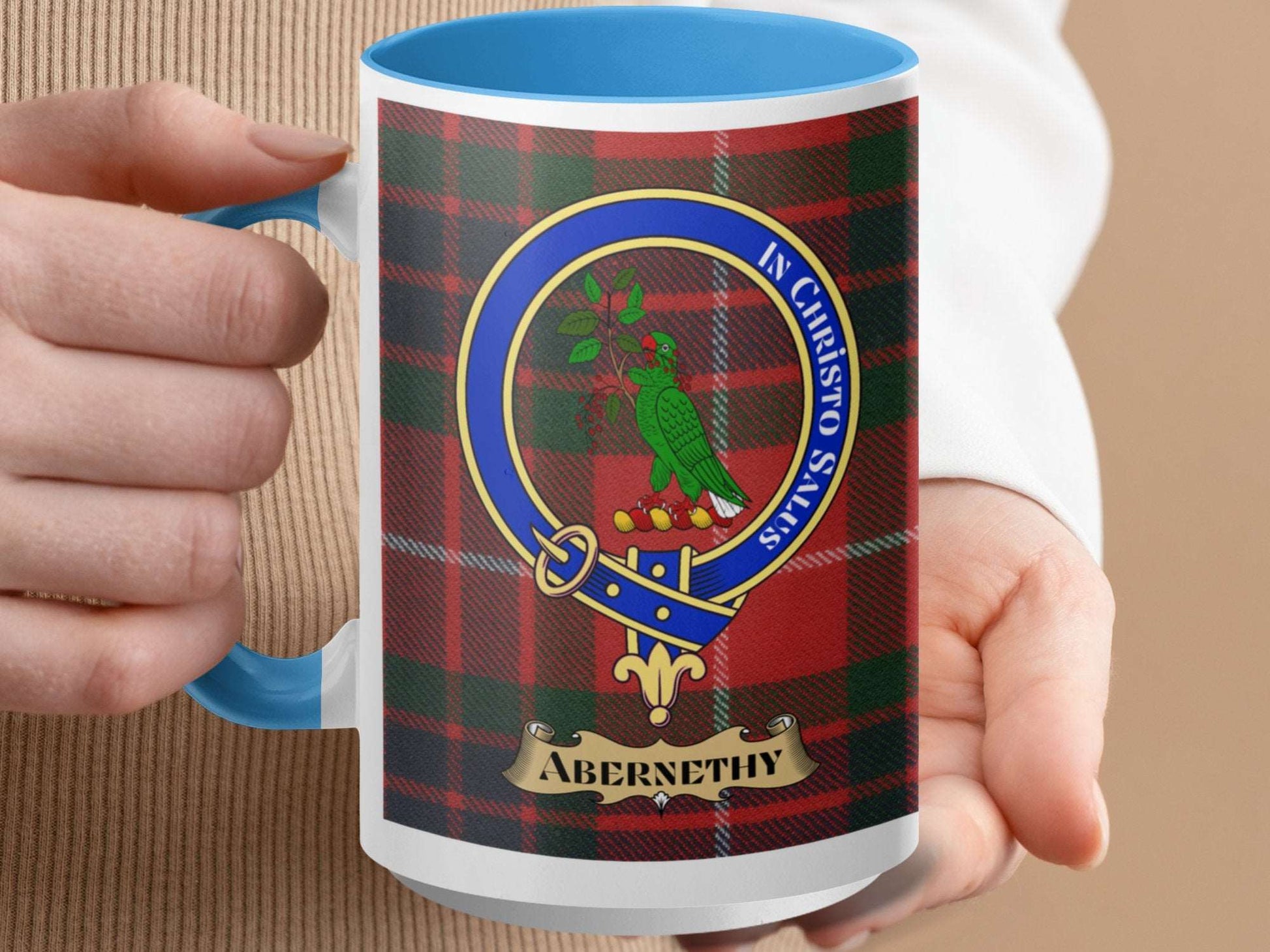 Abernethy Clan Badge Red Tartan Pattern Coffee Mug - Living Stone Gifts