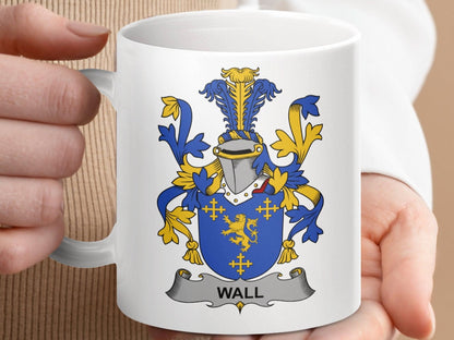 Wall Family Crest Coat of Arms Emblem Mug - Celtic Ancestry Gifts